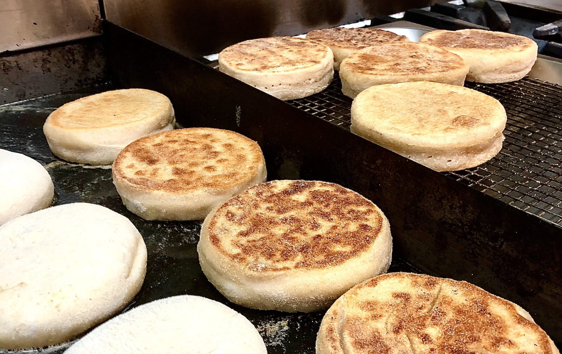 Sourdough English Muffins cooking